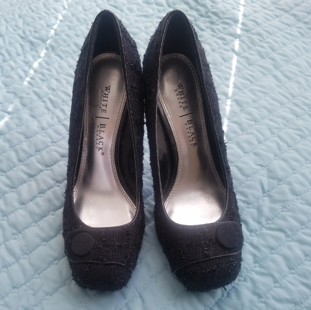 New! White House Black Market Black Tweed Heels 6M